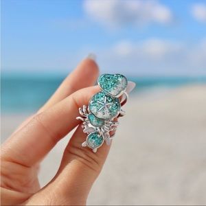 Turquoise & Sand Resin Beach Ring Bundle
